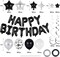 55PCS Happy Birthday Balloon Set – Black Foil Letter Banner with 35 Star Balloons, 20 Latex Balloons & 6 Hanging Swirls for Women, Men, Boys & Girls Party Decorations (Black) 7 x 6 x 0.1 inches